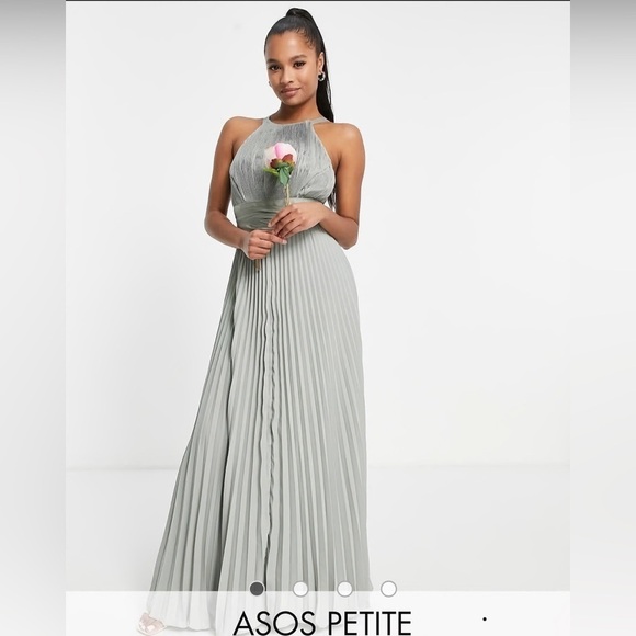 NWT ASOS Petite Bridesmaid Pleated Pinny Maxi Dress Satin Wrap Waist Size 6P - Picture 2 of 8